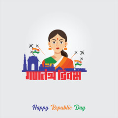 Happy Republic Day India Social Media Post and Flyer Template. 26 January - Indian Republic Day Celebration Greeting Card with Text. Jet and Tricolor Hot Air Balloon