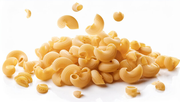 falling italian cellentani pasta isolated on white background