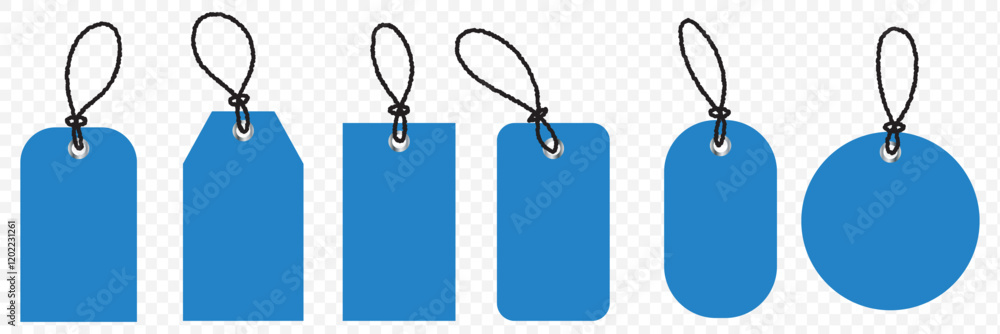 Aufkleber four red hanging wobbly sale tags with strings isolated on transparent background. set of sale tags 