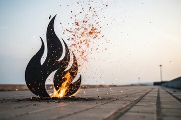 A stylized black flame with sparks flying outward in a fluid motion creates a sense of movement and energy, dark fantasy, stylized black flame, dynamic movements