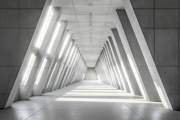 Obraz premium Modern Concrete Corridor Architectural Design, Light Shadow, Minimalist Interior, Geometric Structure