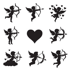Silhouette of cupid holding bow and arrow Cupid holding bow and arrow Cupid silhouette Valentine's Day Decorations