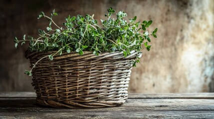 Closeup of fresh herbs in a woven basket a healers touch