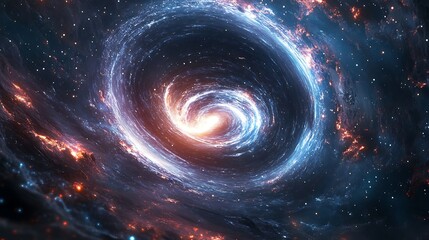 Light trails spiraling into infinity through a deep night space creating a sense of wonder and awe