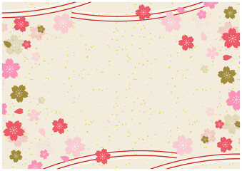 桜の花舞う水引と和柄の春の和風背景2