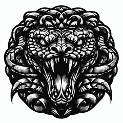 Detailed Black and White Snake Illustration with Fine Linework