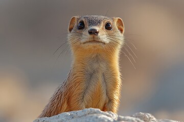 Fototapeta premium A Yellow Ground Squirrel Looks Directly at the Camera