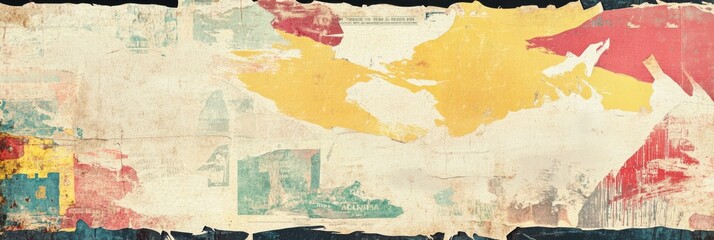 Naklejka premium Vintage torn paper texture with faded paint splashes in various hues