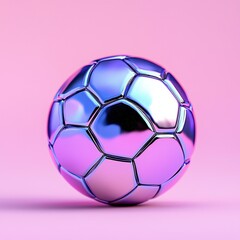Fototapeta premium Stylish metallic soccer ball on a vibrant pink background, representing sport and play.