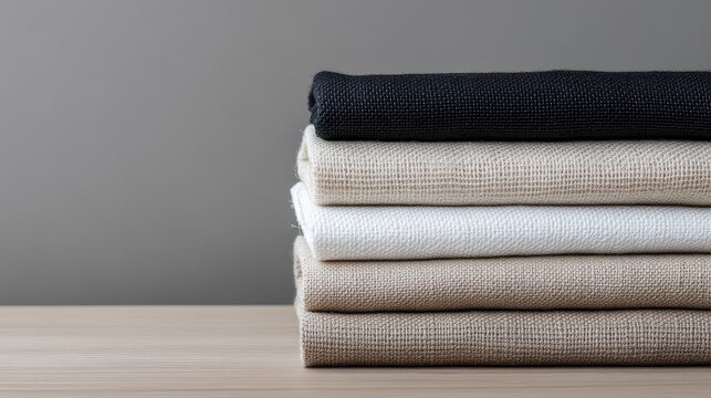 Artisan fabric crafts showcasing a stack of folded linen in natural light emphasizing texture color and detail perfect for home decor and textile industry marketing needs