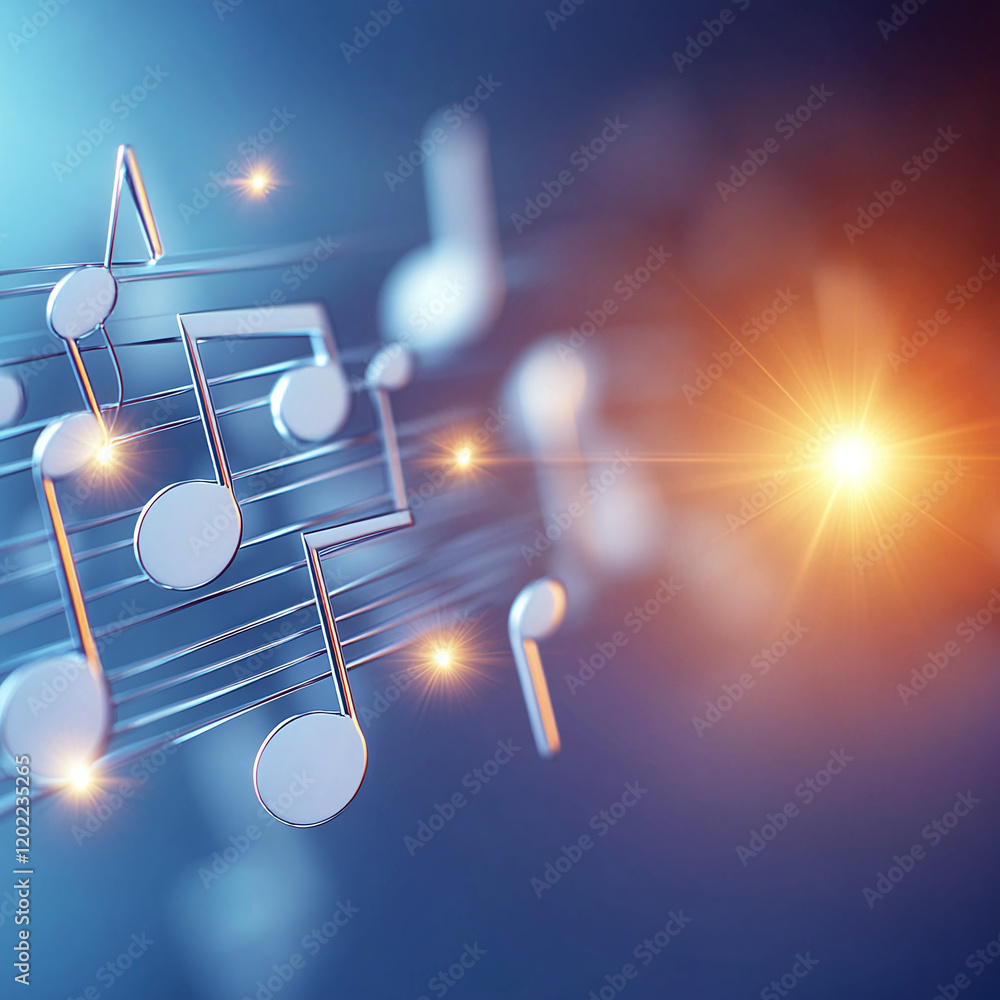 Poster high resolution music notes on blue background with glowing effects create vibrant and dynamic atmos