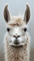 Obraz premium Close-up portrait of a fluffy white llama