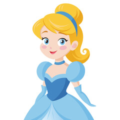 Cute Cartoon Cinderella Princess in a Blue Ball Gown