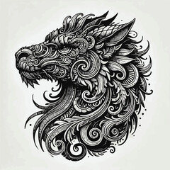Detailed Black and White Lion with Ornate Features