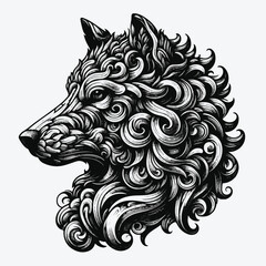 Regal Lion Illustration with Fine Linework and Patterns