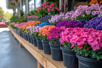 Colorful Flowers Blooming In Nursery Pots