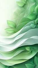Abstract green leaf design with flowing waves