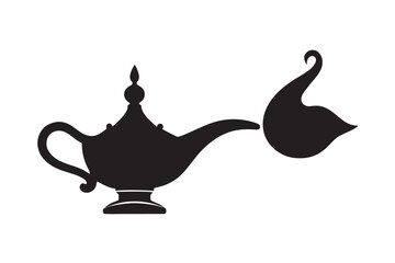 Magic lamp genie icon silhouette on white background.01