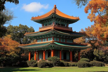 Obraz premium Elegant Asian Pagoda Autumn Landscape Setting