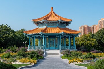 Fototapeta premium Elegant Chinese Style Pavilion Garden Setting