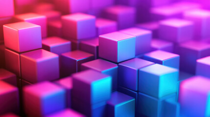 Obraz premium Vibrant abstract cubes in shades of pink and blue create dynamic visual effect. arrangement of cubes adds depth and dimension, evoking sense of modern technology and creativity