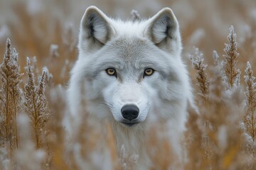 Fototapeta premium Majestic Arctic Wolf in Winter Grassland