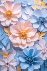 Obraz premium Paper Flowers on Blue Surface
