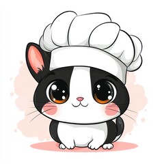 Obraz premium Cute chef cat cooking; pink background; kids' book illustration