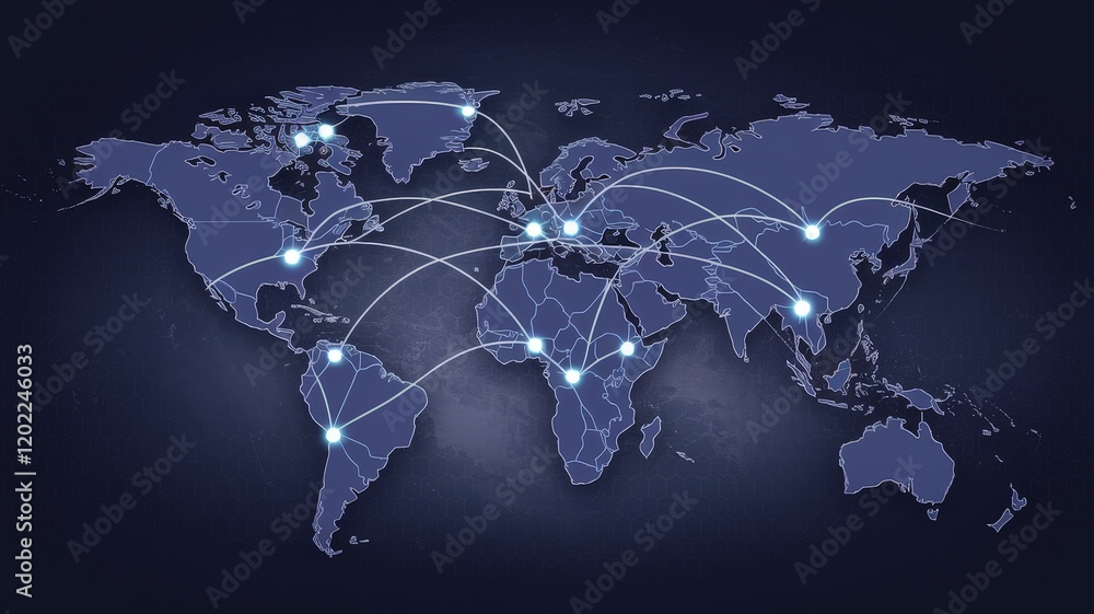 Poster world map with connecting lines