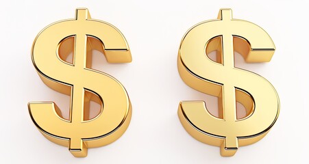 Fototapeta premium 3D Rendering of Two Dollar Sign Icons: One Gold and One on a White Background, Representing Wealth and Financial Concepts.