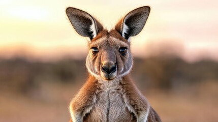 Fototapeta premium Red Kangaroo at Sunset in Australian Outback