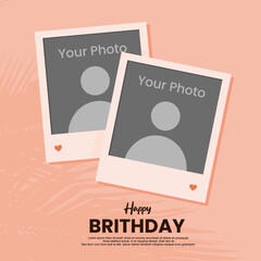 
social media post happy birthday photo frame box vector illustration