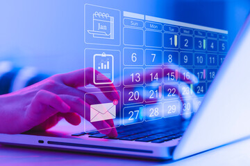 Businessman manages time for effective work. Businessman with calendar meeting schedule marking note target date appointing reminder appointment calendar for organizer agenda time. schedule activity.	