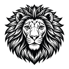 Fototapeta premium Majestic Lion Head silhouette and tattoo vector Illustration in Bold Black and White with a white background 