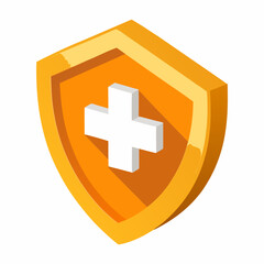 Orange Shield with First Aid Cross 3D Render Icon - Premium Isolated Medical Graphic.