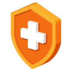 Fototapeta premium Orange Shield with First Aid Cross 3D Render Icon - Premium Isolated Medical Graphic.