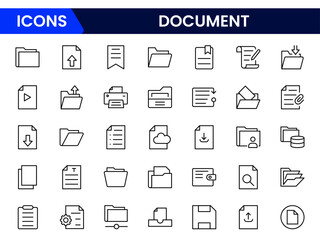 Set of line icons related to documents, contract, passport, resume, archive. Outline icons collection.