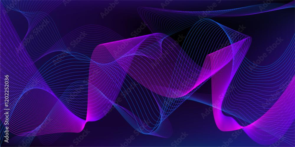 Wall mural abstract background with glowing wave lines, moving lines design element and dynamic shapes, futuris