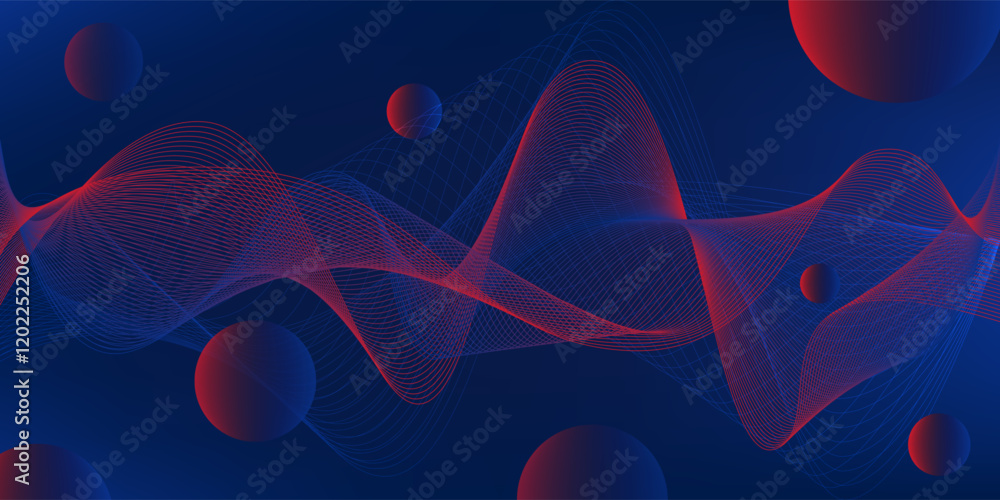 Wall mural abstract digital lines background, modern red and blue gradient flowing wave lines, moving lines des