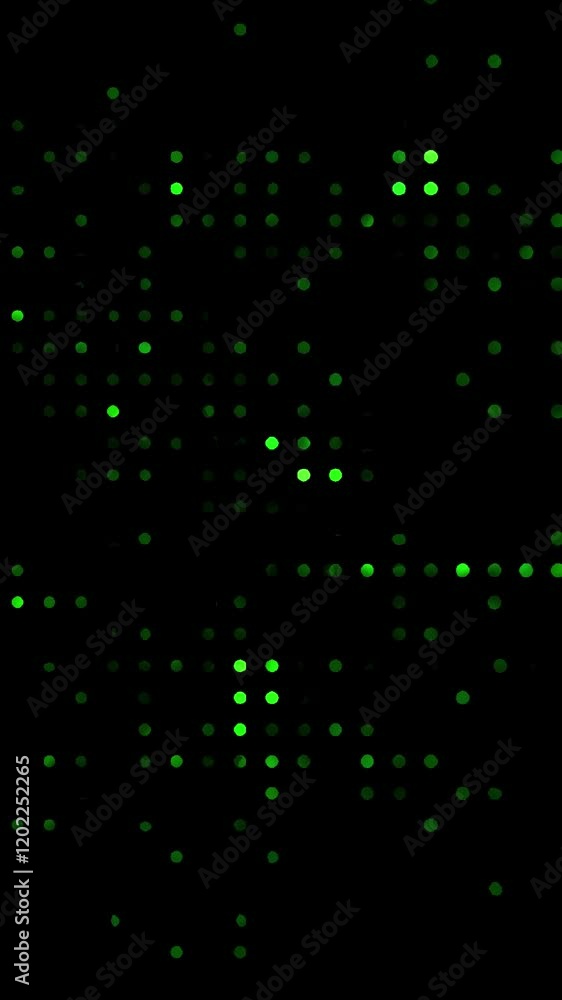 Poster green dots pattern on black background. vertical video animation
