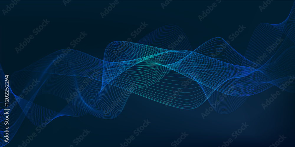 Poster modern glowing wavy lines, moving lines design element and dynamic shapes, futuristic technology bac