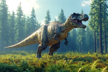 Tyrannosaurus Rex dinosaur in a prehistoric forest scene