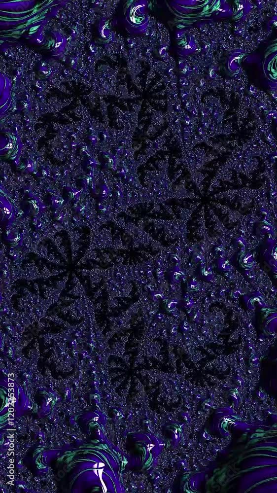 Fototapete A detailed abstract fractal design featuring intricate patterns in dark purple and blue tones, creating a mysterious and mesmerizing aesthetic. Vertical video animation 