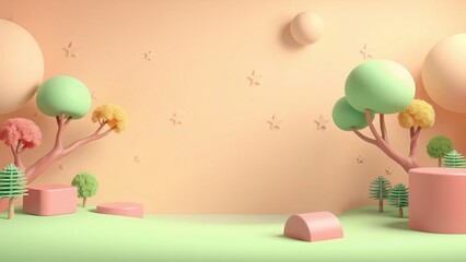Pastel Dreamland 3D Render of a Whimsical Landscape with Product Display Platforms