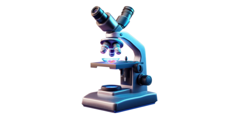 Laboratory microscope with specimen slide isolated on transparent background
