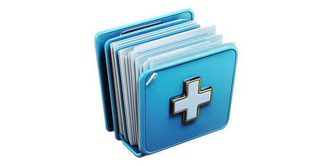 Medical document folder with cross symbol isolated on transparent background