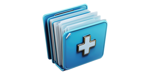 Medical document folder with cross symbol isolated on transparent background