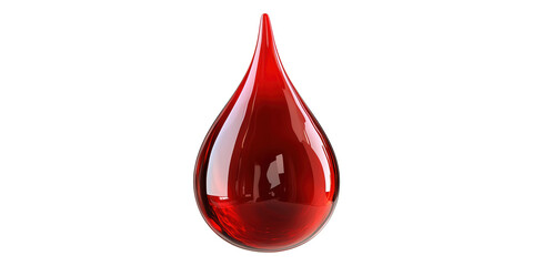 Glossy red liquid drop isolated on transparent background