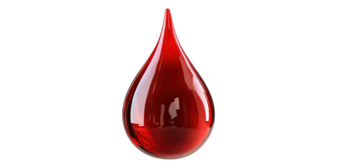 Glossy red liquid drop isolated on transparent background