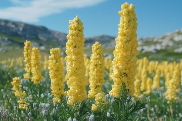 Yellow Lupine Flowers Blooming In Mountain Meadow